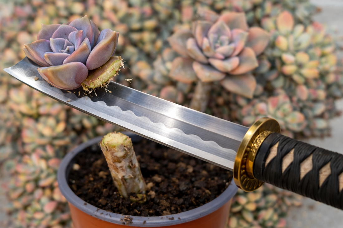corte de roseta para reproducir suculentas variegadas mediante esqueje