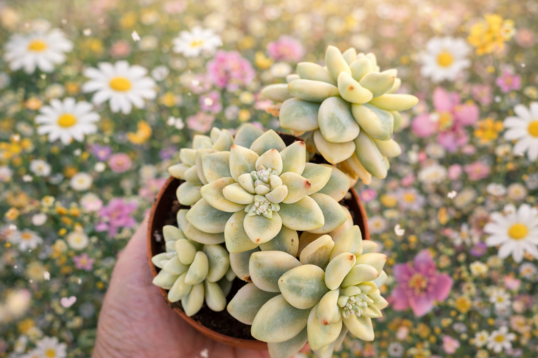 suculentas variegadas en primavera crecimiento y nuevas rosetas